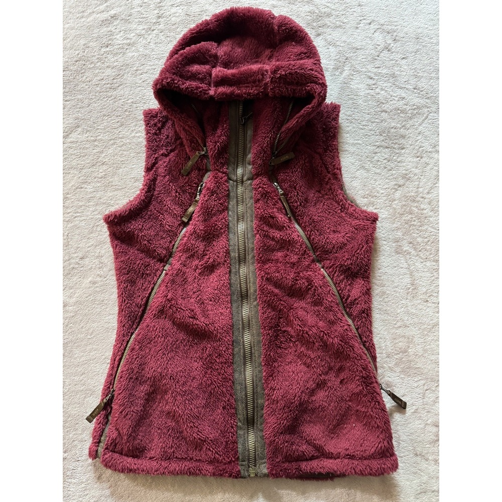 KUHL Women's Flight Pile Fleece Faux Fur Vest Jacket Hood Size Small